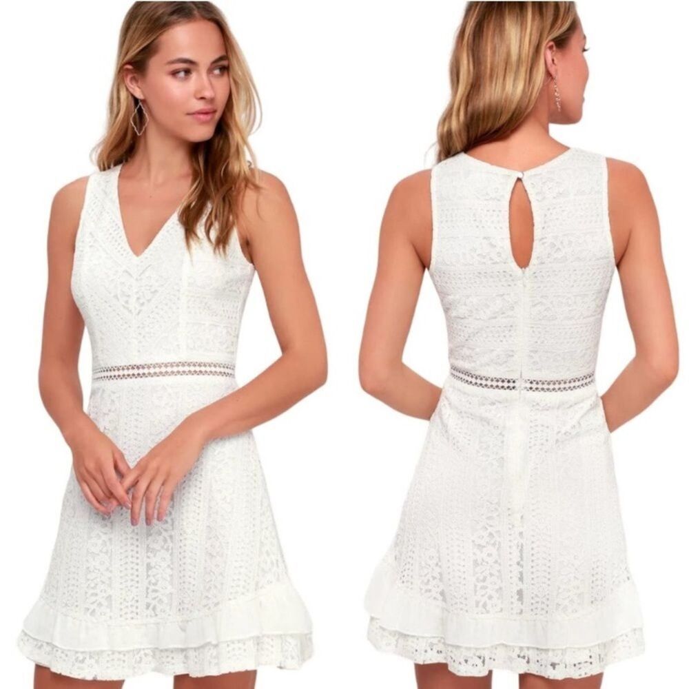 Lulu's Love You Always White Lace Skater Dress #052‎ S
